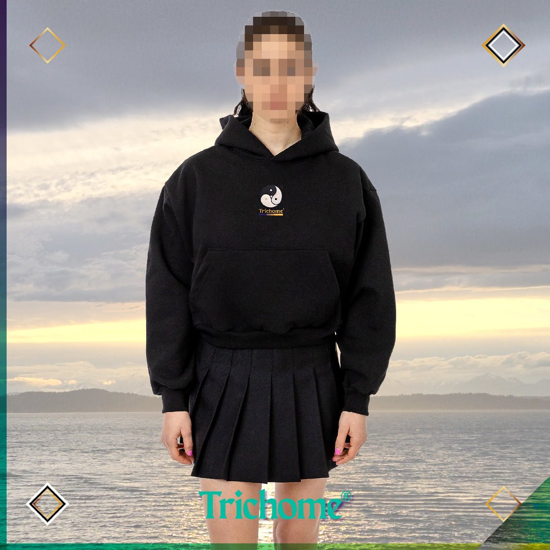 Cropped Wide Fit Heavyweight Pullover Hoodie with Center Triple Yin Yang - Trichome Seattle - Trichome - Clothing