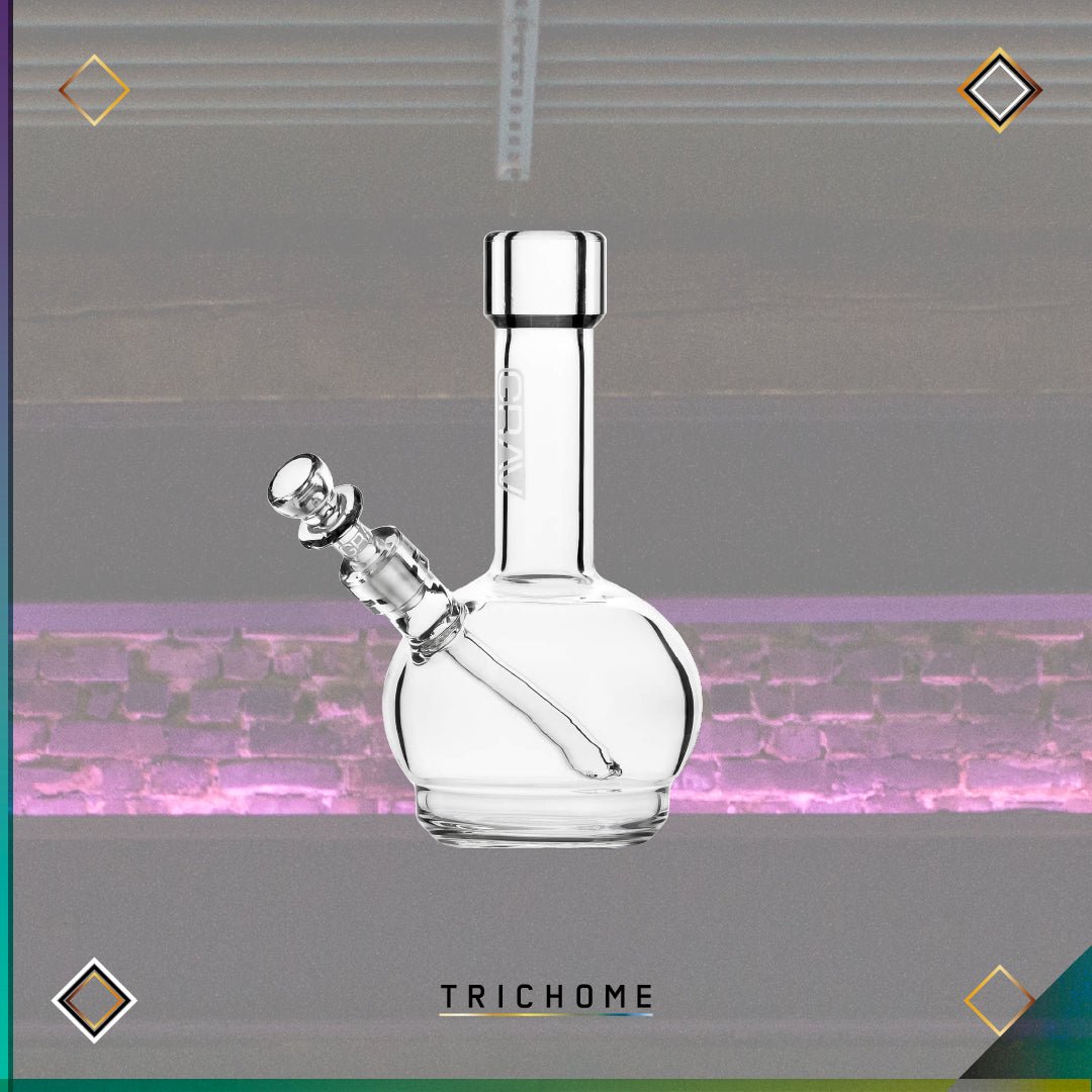Mini Round Base Water Pipe - Trichome Seattle - Grav - Glass