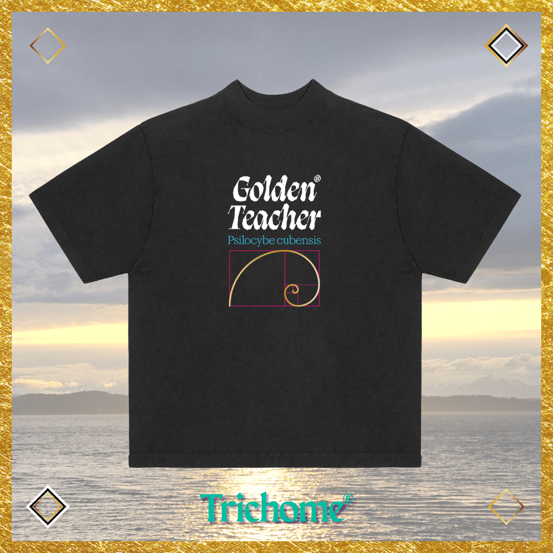 Golden Teacher Calligraphy Mock Neck Oversized SS Tee - Trichome Seattle - Golden Teacher - Clothing