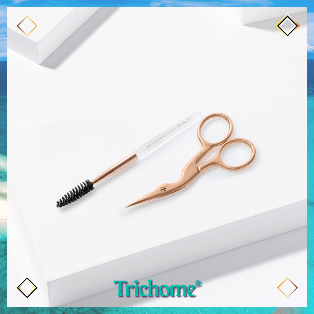 Rose Gold Brow Shaping Scissors and Brush - Trichome Seattle - Tweezerman - Personal Care