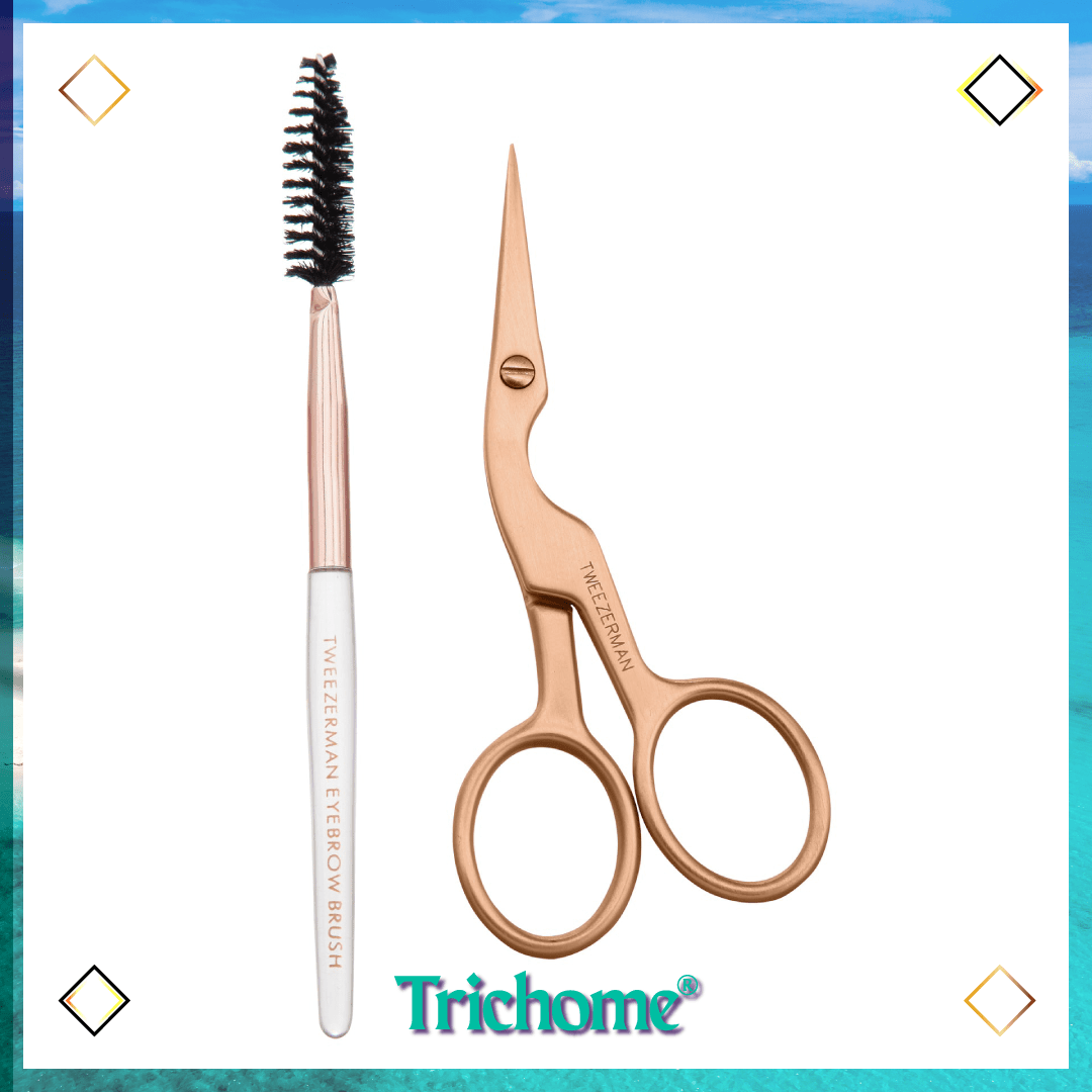 Rose Gold Brow Shaping Scissors and Brush - Trichome Seattle - Tweezerman - Personal Care