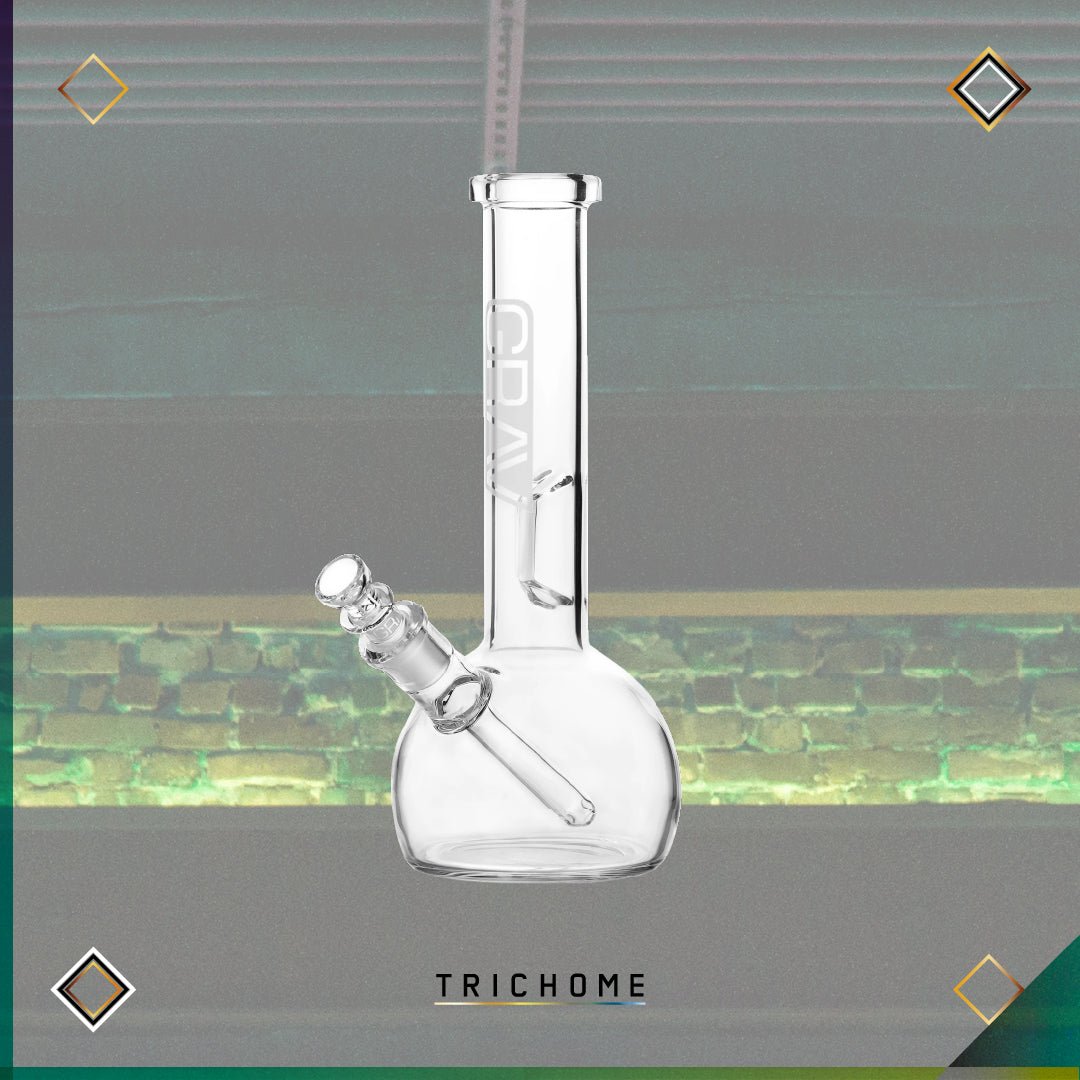 Small Round Base Water Pipe - Trichome Seattle - Grav - Glass