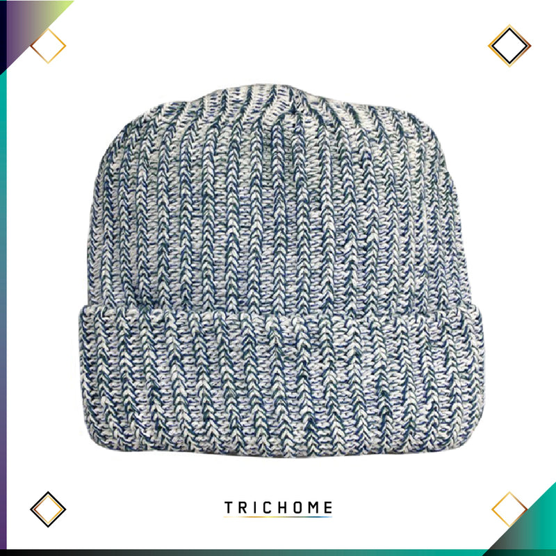 Pacific Northwest Heavy Knit Marled Beanie / White & Evening Teal